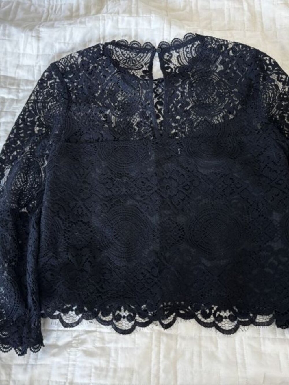 BB Dakota Navy Lace Long Sleeve Top Sz M - Picture 2 of 3